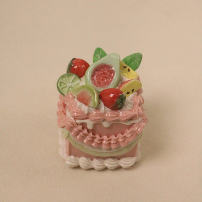 Handmade Square Ceramic Cake Decoration – Fruit Fig Cream Style Cake Topper