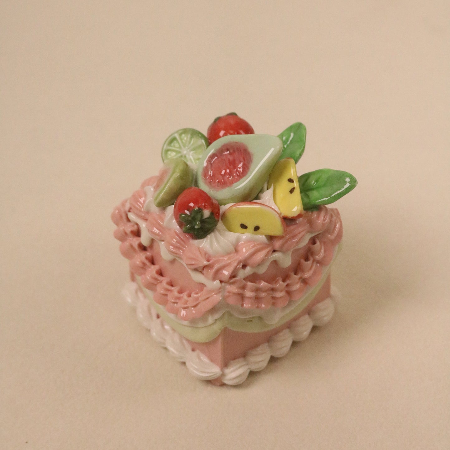 Handmade Square Ceramic Cake Decoration – Fruit Fig Cream Style Cake Topper