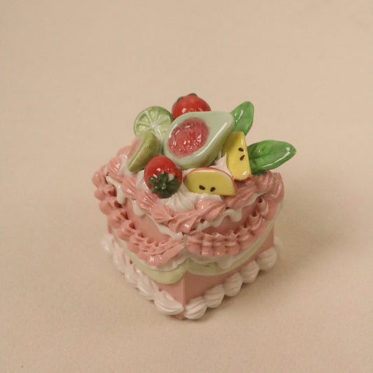 Handmade Square Ceramic Cake Decoration – Fruit Fig Cream Style Cake Topper