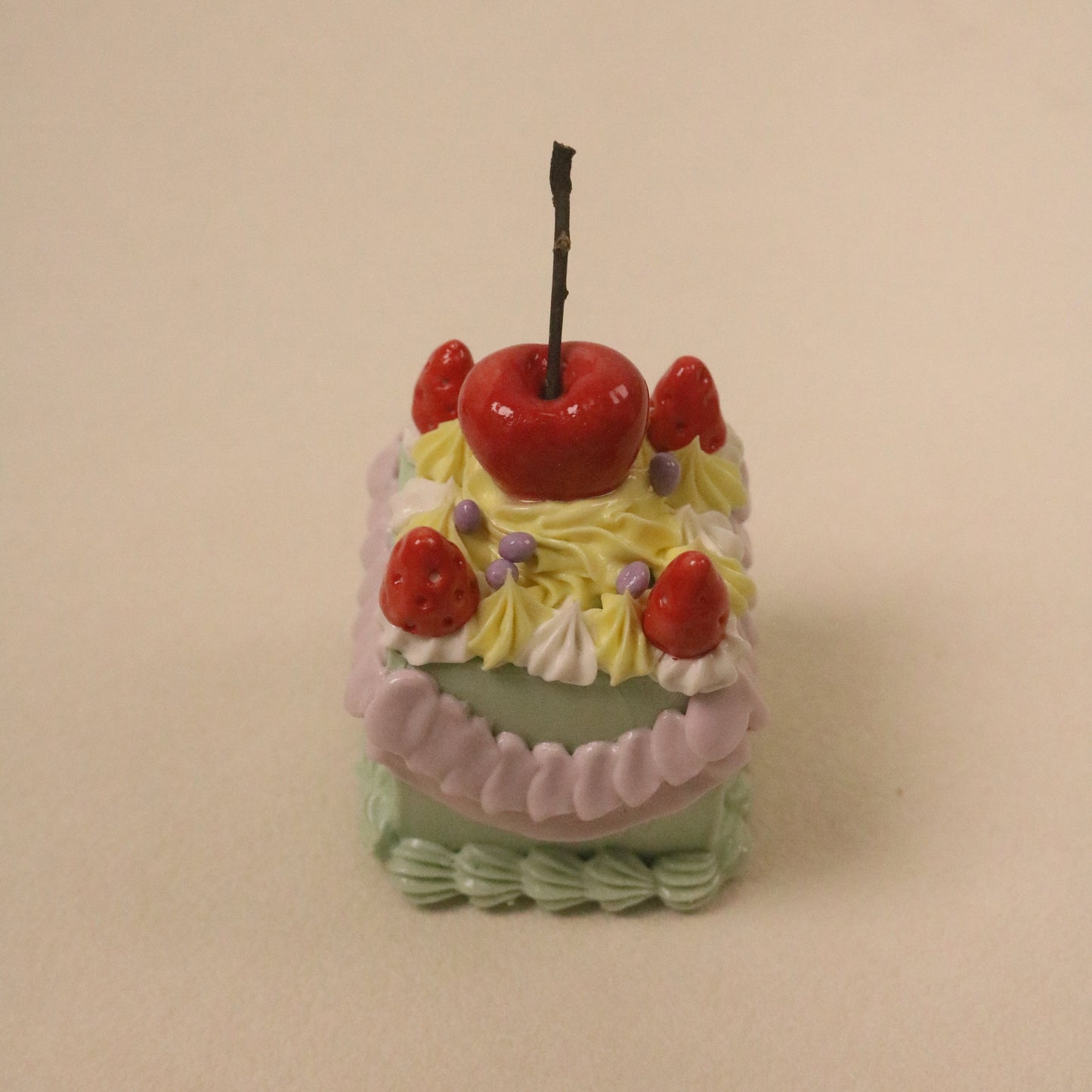 Handmade Ceramic Cherry And Strawberry Square Fruit Cream Dessert Decoration