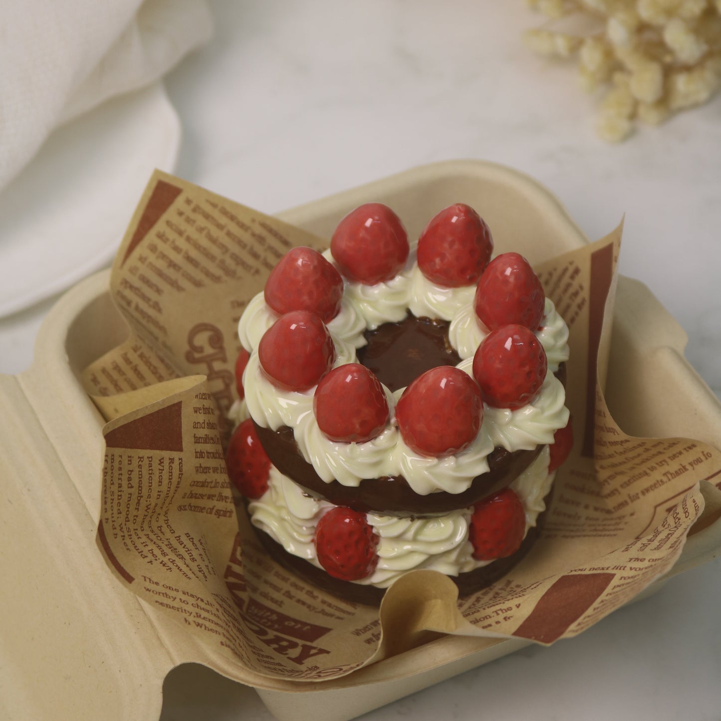 Handmade Fake Cake Ornament Ceramic Chocolate Strawberry Dessert Decor