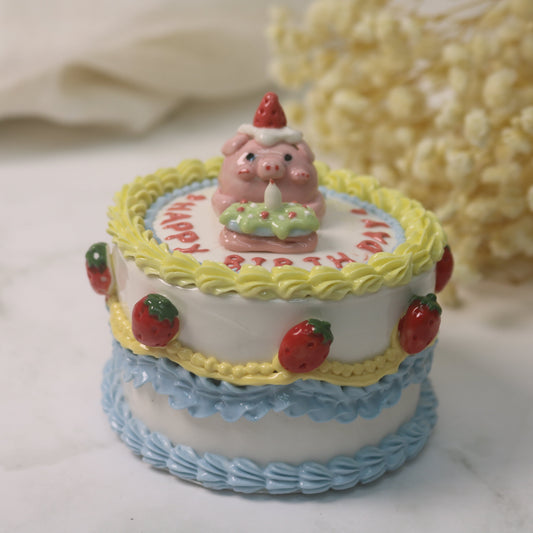 Handmade Ceramic Cake Trinket Box | Cute Strawberry Pig Design | Decorative Pottery Gift
