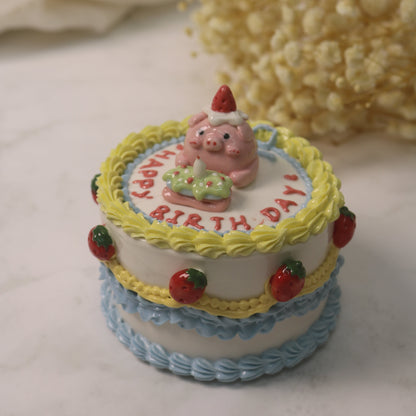Handmade Ceramic Cake Trinket Box | Cute Strawberry Pig Design | Decorative Pottery Gift