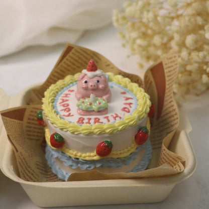 Handmade Ceramic Cake Trinket Box | Cute Strawberry Pig Design | Decorative Pottery Gift