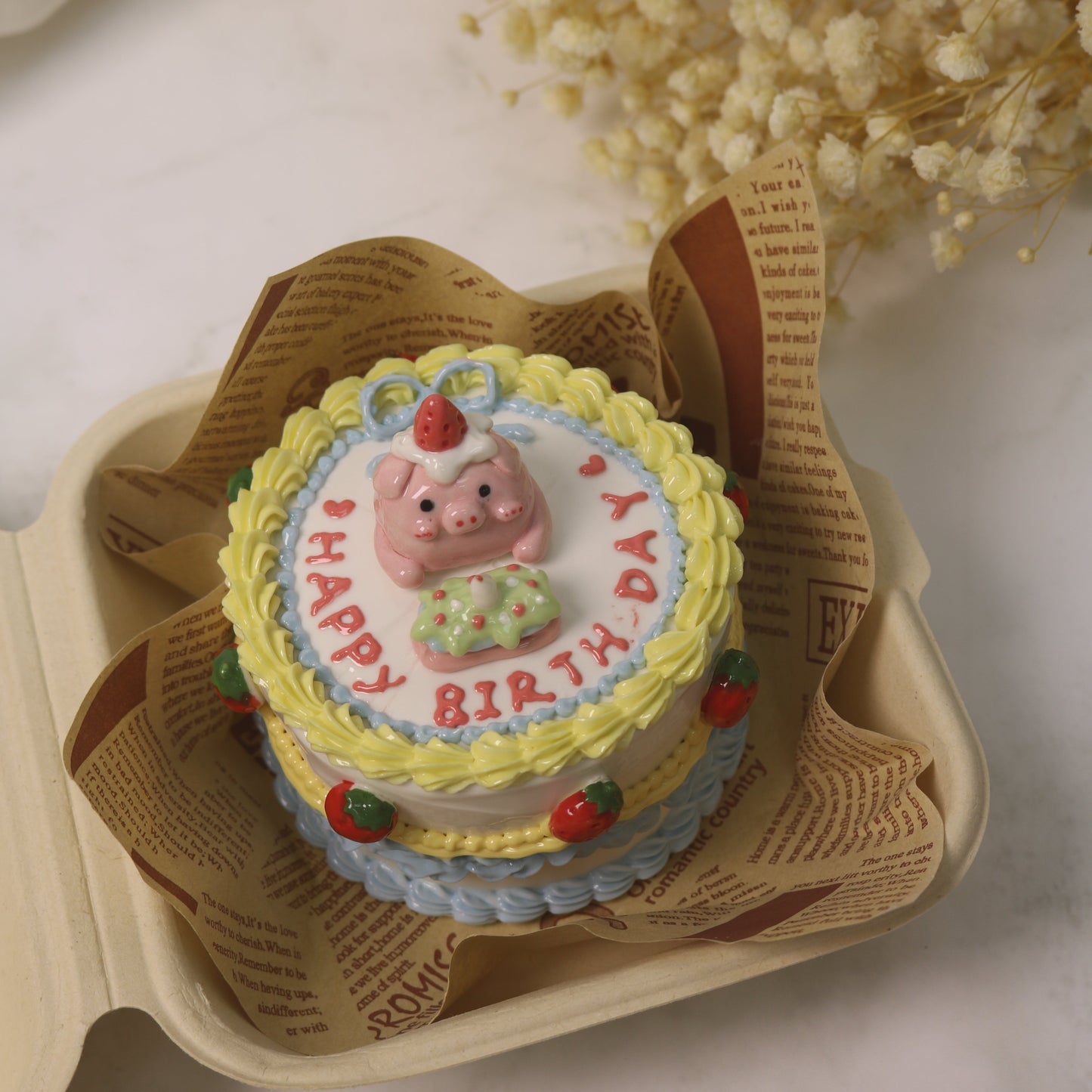 Handmade Ceramic Cake Trinket Box | Cute Strawberry Pig Design | Decorative Pottery Gift