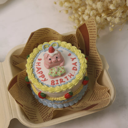 Handmade Ceramic Cake Trinket Box | Cute Strawberry Pig Design | Decorative Pottery Gift