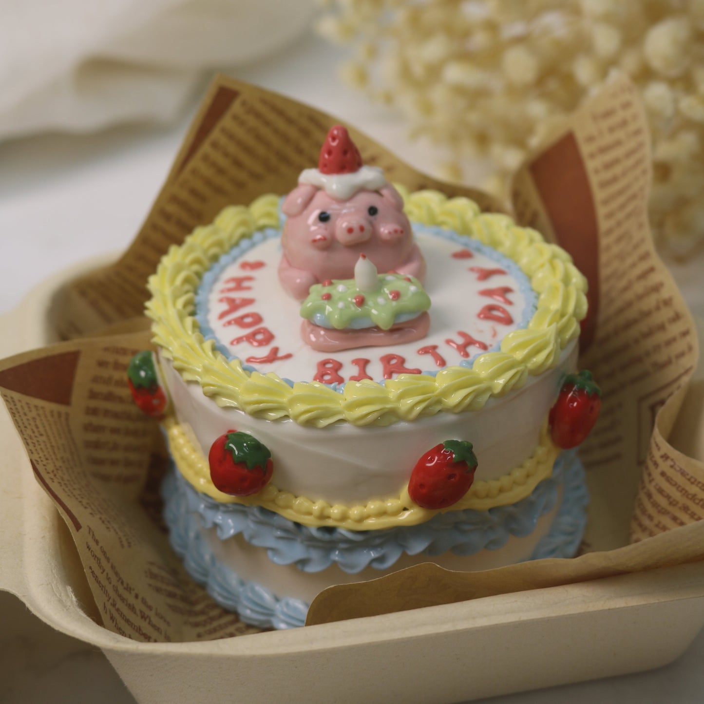 Handmade Ceramic Cake Trinket Box | Cute Strawberry Pig Design | Decorative Pottery Gift