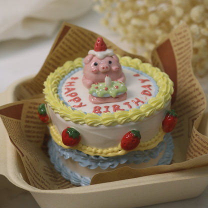Handmade Ceramic Cake Trinket Box | Cute Strawberry Pig Design | Decorative Pottery Gift