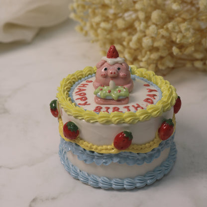 Handmade Ceramic Cake Trinket Box | Cute Strawberry Pig Design | Decorative Pottery Gift