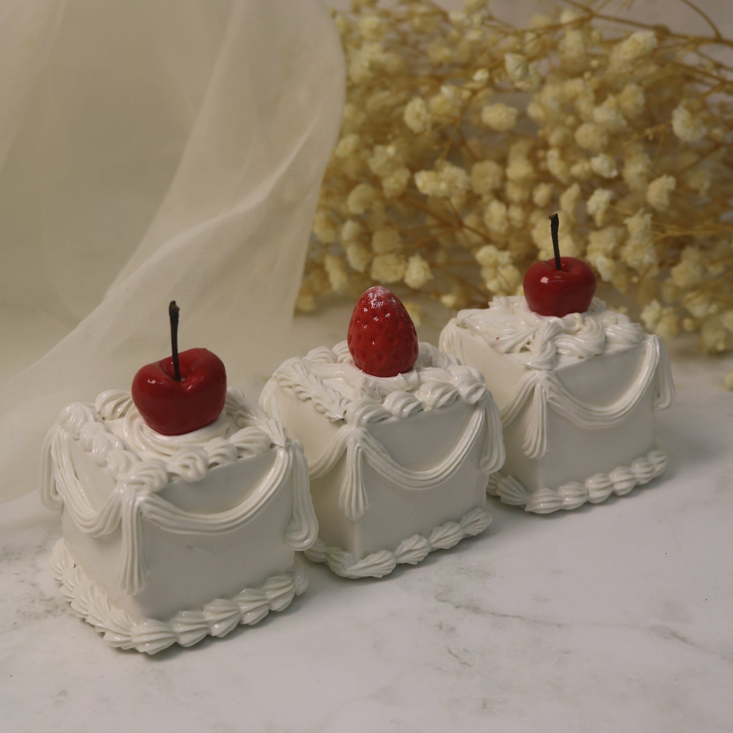 Clementine Crimson Strawberry Spirit in Porcelain Frosting Handmade Ceramic Cake Desk Decor