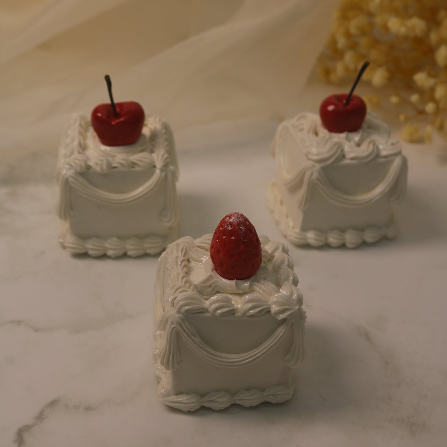 Clementine Crimson Strawberry Spirit in Porcelain Frosting Handmade Ceramic Cake Desk Decor