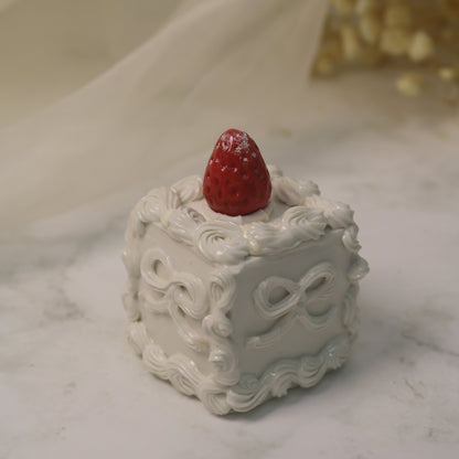 Clementine Crimson Strawberry Spirit in Porcelain Frosting Handmade Ceramic Cake Desk Decor