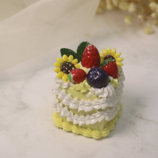 Handmade Ceramic Whimsical Cake Figurine, Gentle Sunflower & Berry Dream Collectible, Unique Birthday Art Gift, Keepsake Cake Topper (CLAYYING)