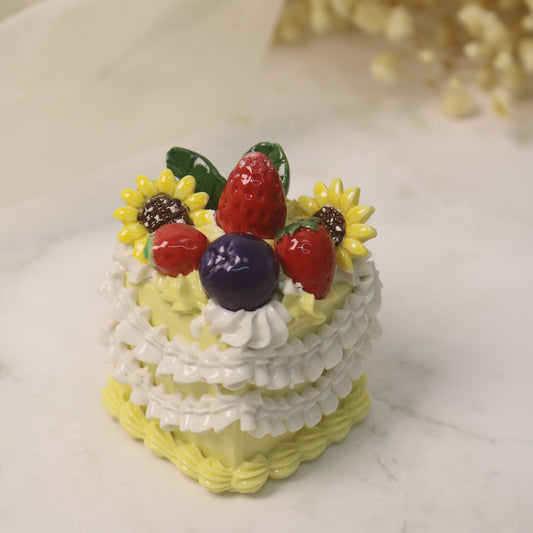 Handmade Ceramic Whimsical Cake Figurine, Gentle Sunflower & Berry Dream Collectible, Unique Birthday Art Gift, Keepsake Cake Topper (CLAYYING)