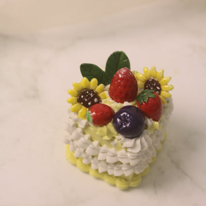 Handmade Ceramic Whimsical Cake Figurine, Gentle Sunflower & Berry Dream Collectible, Unique Birthday Art Gift, Keepsake Cake Topper (CLAYYING)