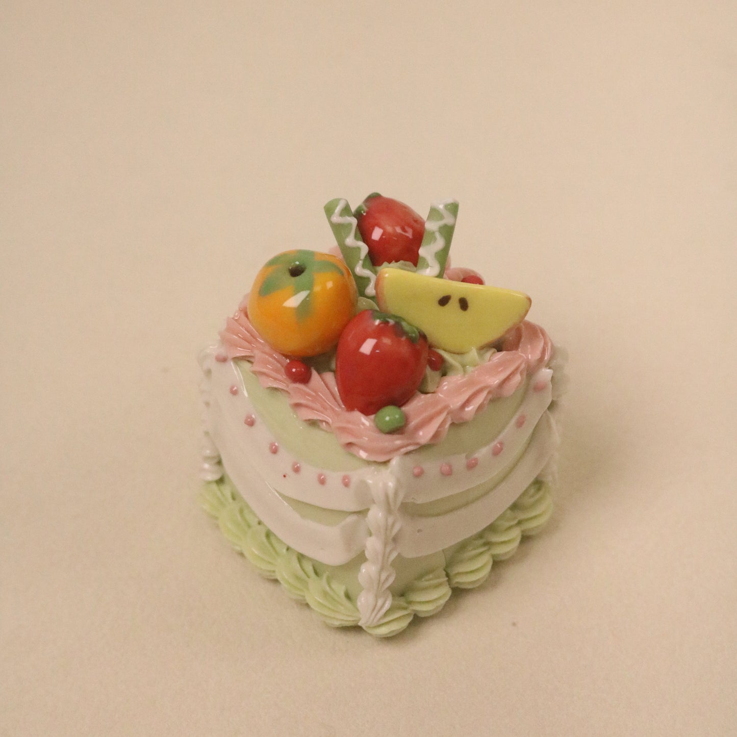 Cute Ceramic Cake Ornament, Square Handmade Dessert Decor