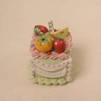 Cute Ceramic Cake Ornament, Square Handmade Dessert Decor