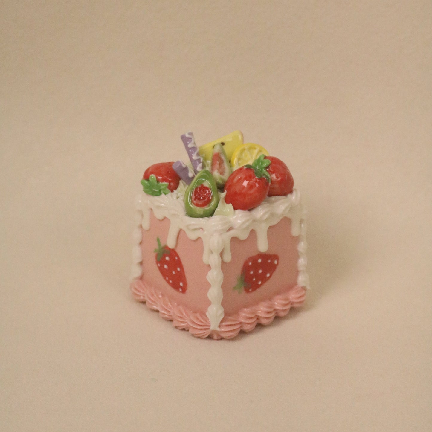 Handmade Ceramic Cake Topper Square Fruit Cream Dessert Decor