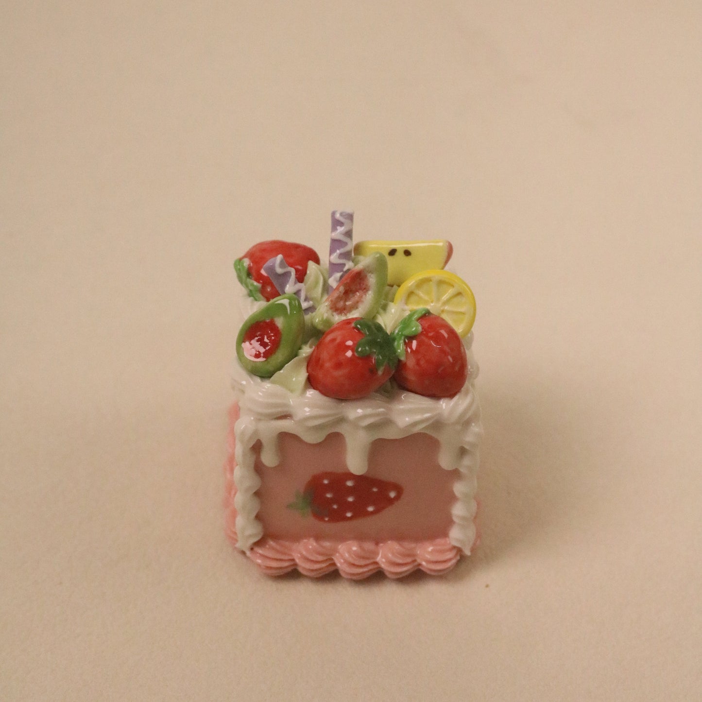 Handmade Ceramic Cake Topper Square Fruit Cream Dessert Decor