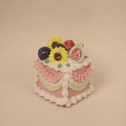 Square Fake Cake Decor, Artisan Ceramic Fruit Cream Sculpture