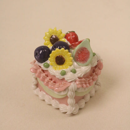 Square Fake Cake Decor, Artisan Ceramic Fruit Cream Sculpture