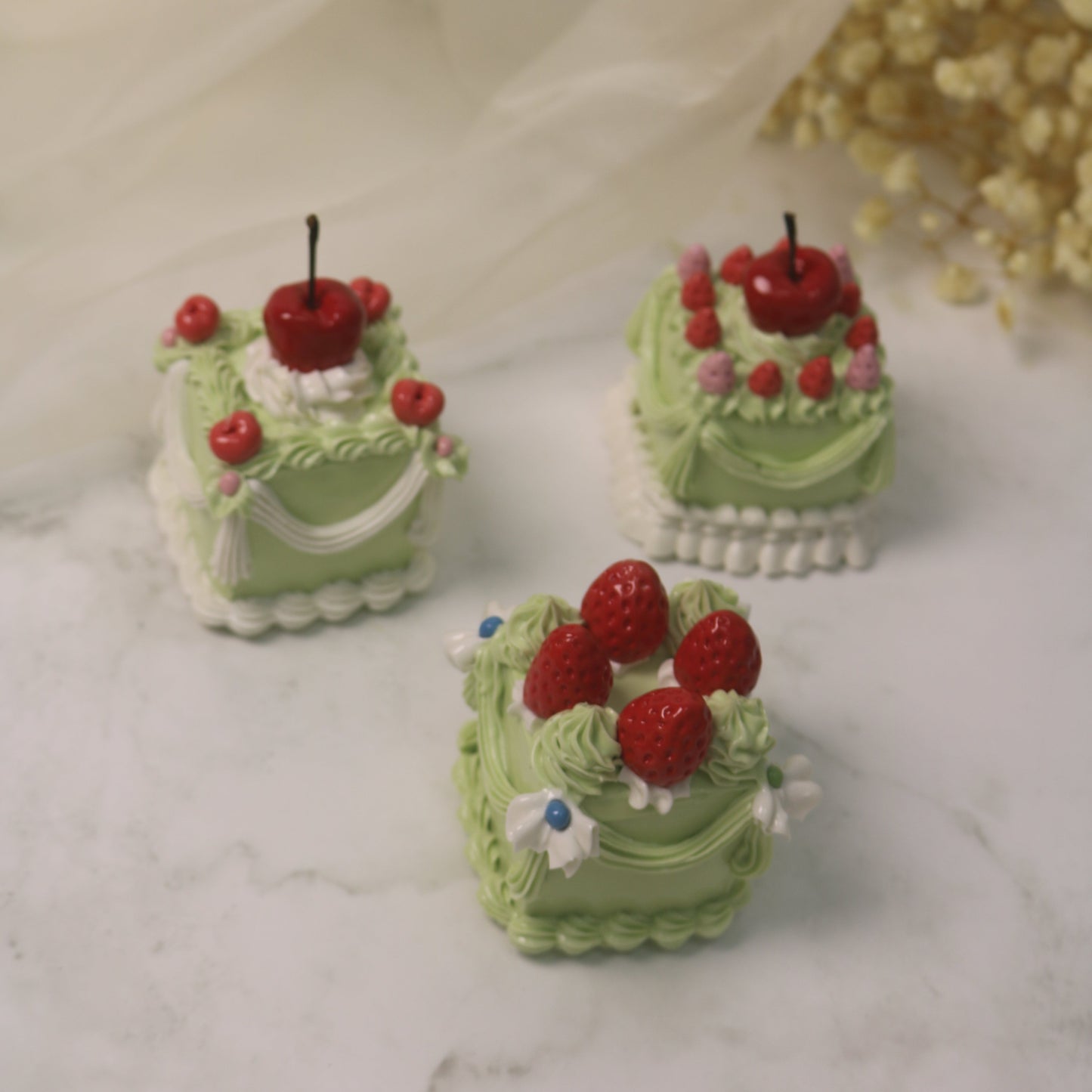 The Cherry Ruffle Pettit Four Handmade Ceramic Cake Home Decor