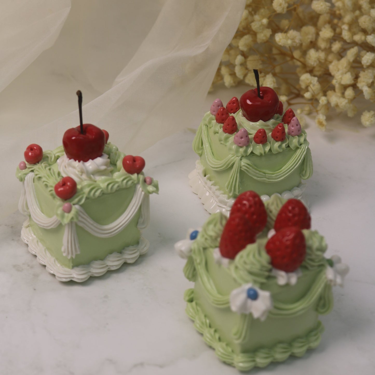 The Cherry Ruffle Pettit Four Handmade Ceramic Cake Home Decor
