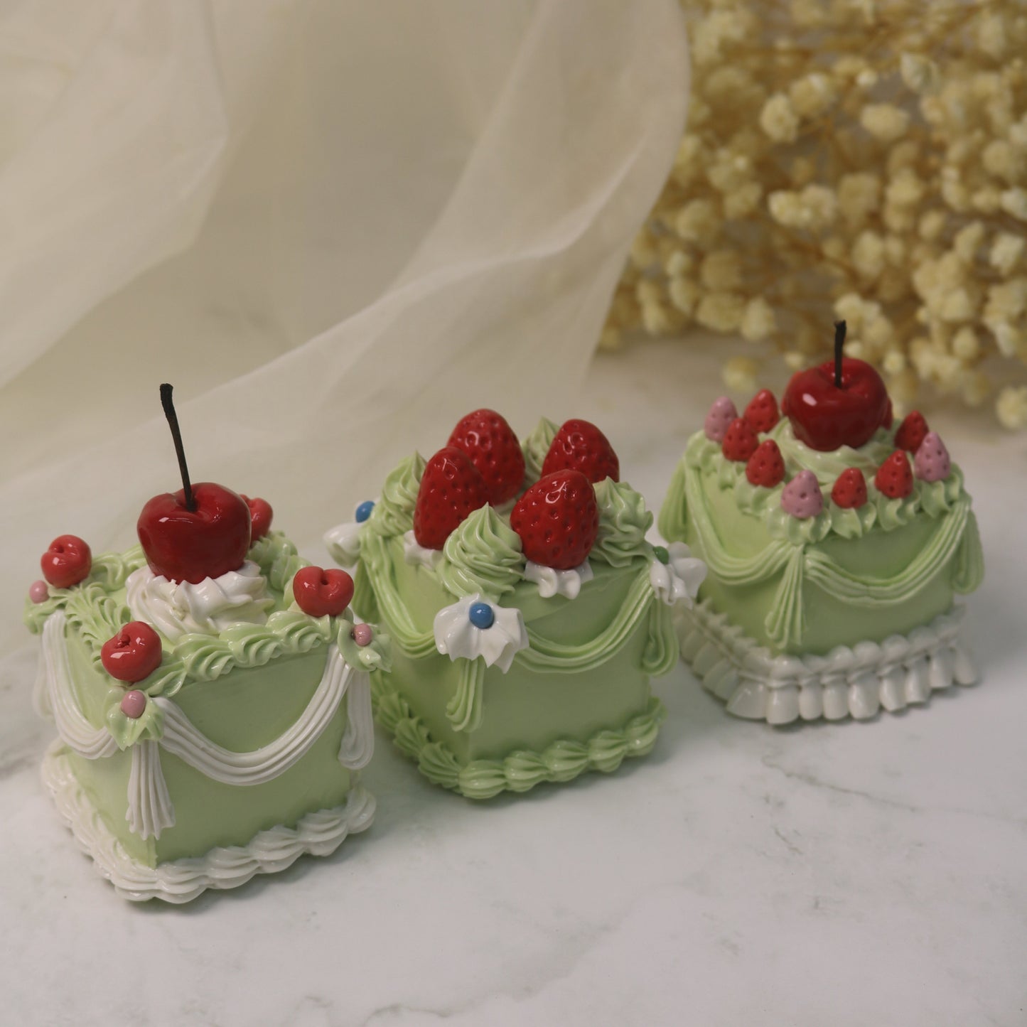 The Cherry Ruffle Pettit Four Handmade Ceramic Cake Home Decor