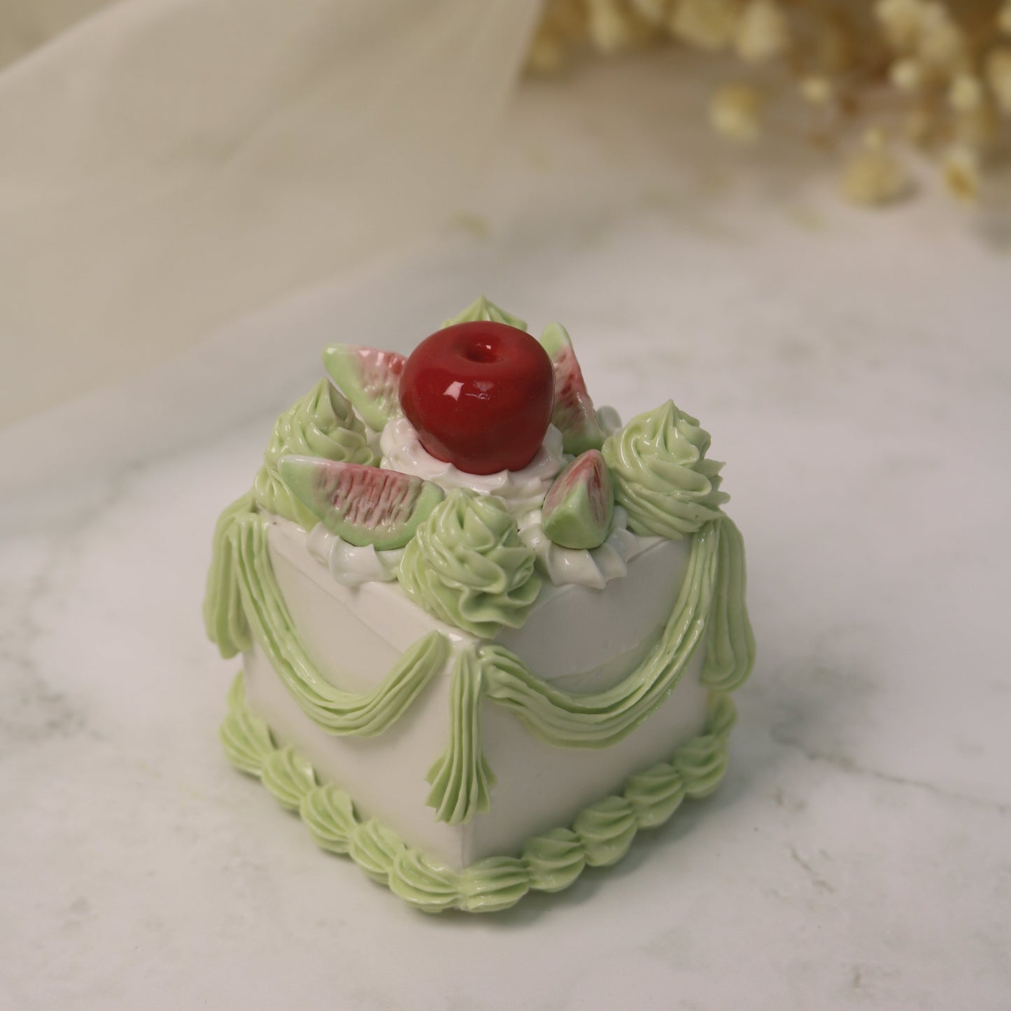 The Cherry Ruffle Pettit Four Handmade Ceramic Cake Home Decor
