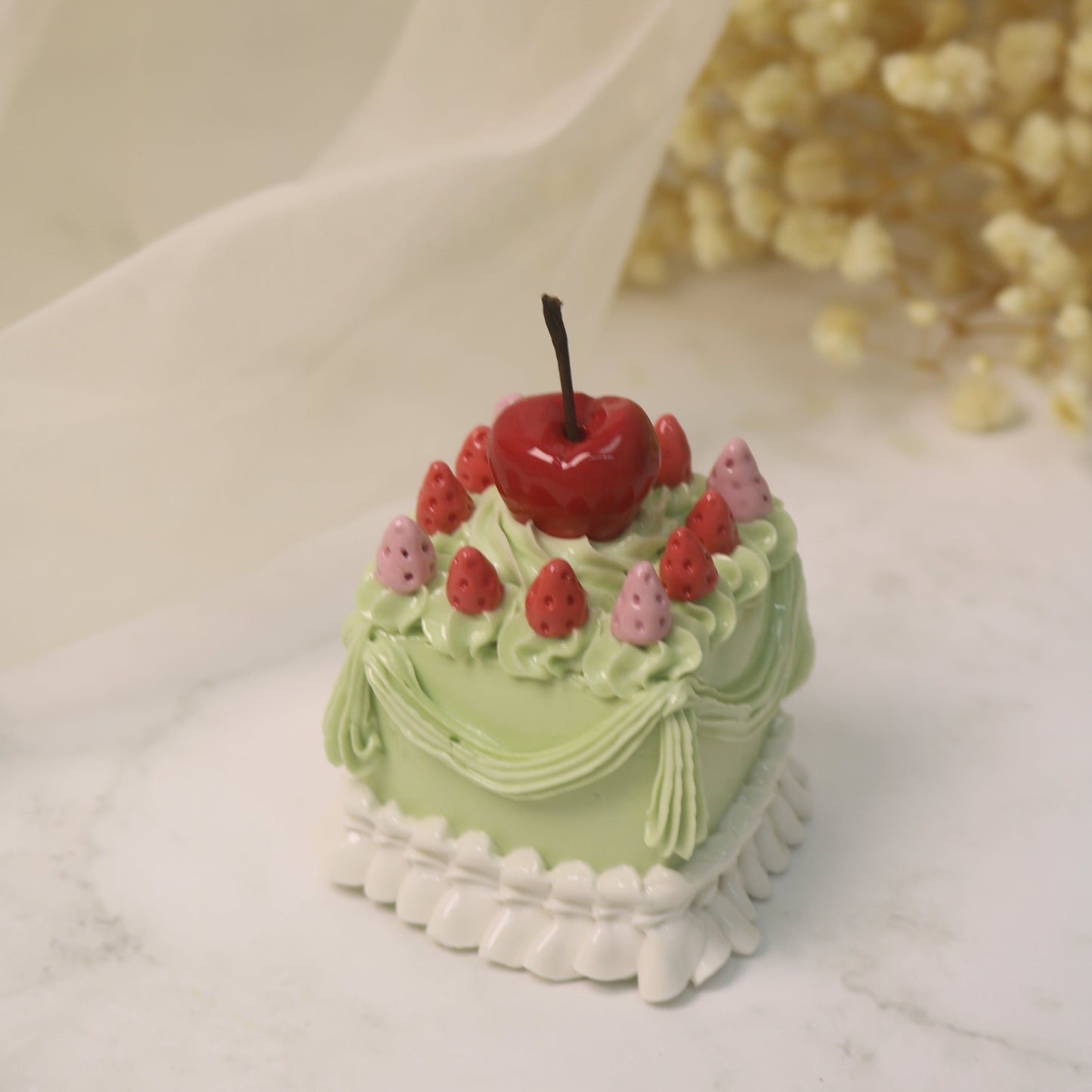 The Cherry Ruffle Pettit Four Handmade Ceramic Cake Home Decor