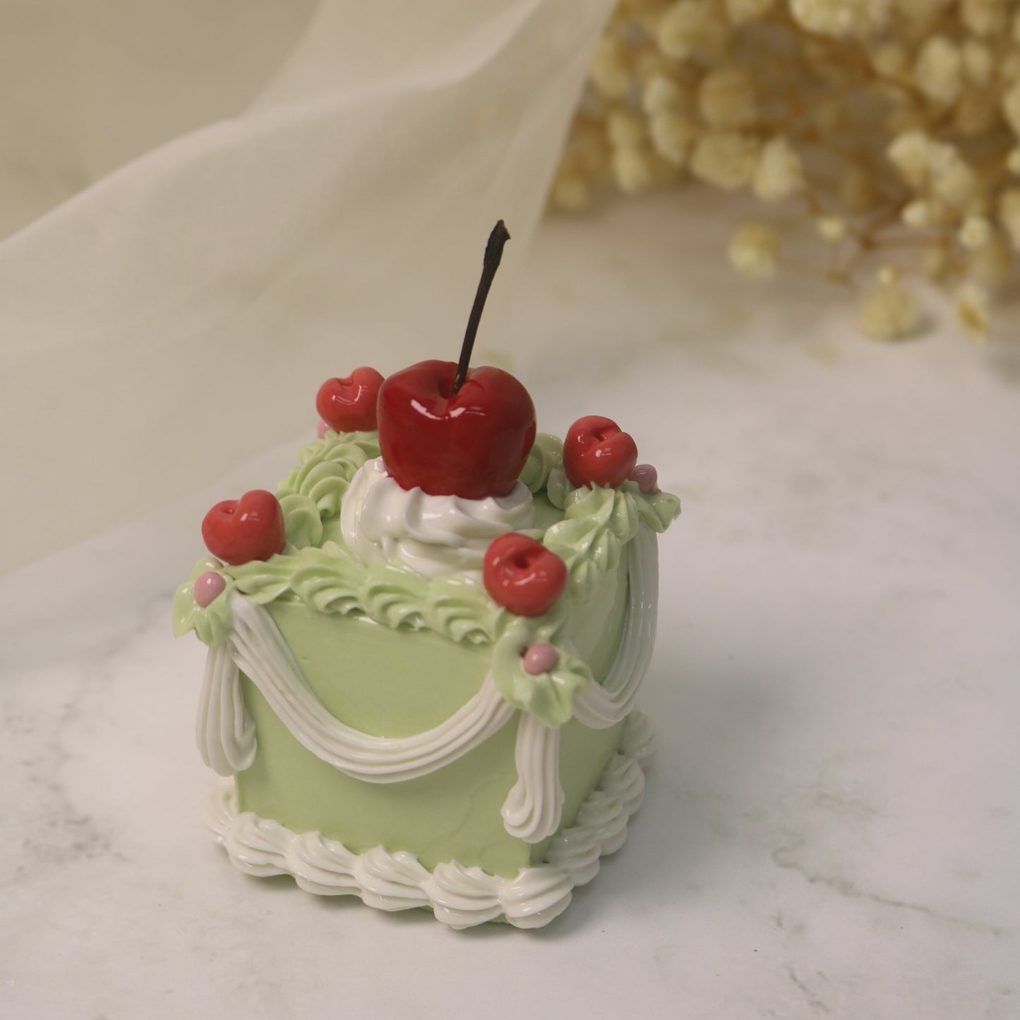The Cherry Ruffle Pettit Four Handmade Ceramic Cake Home Decor
