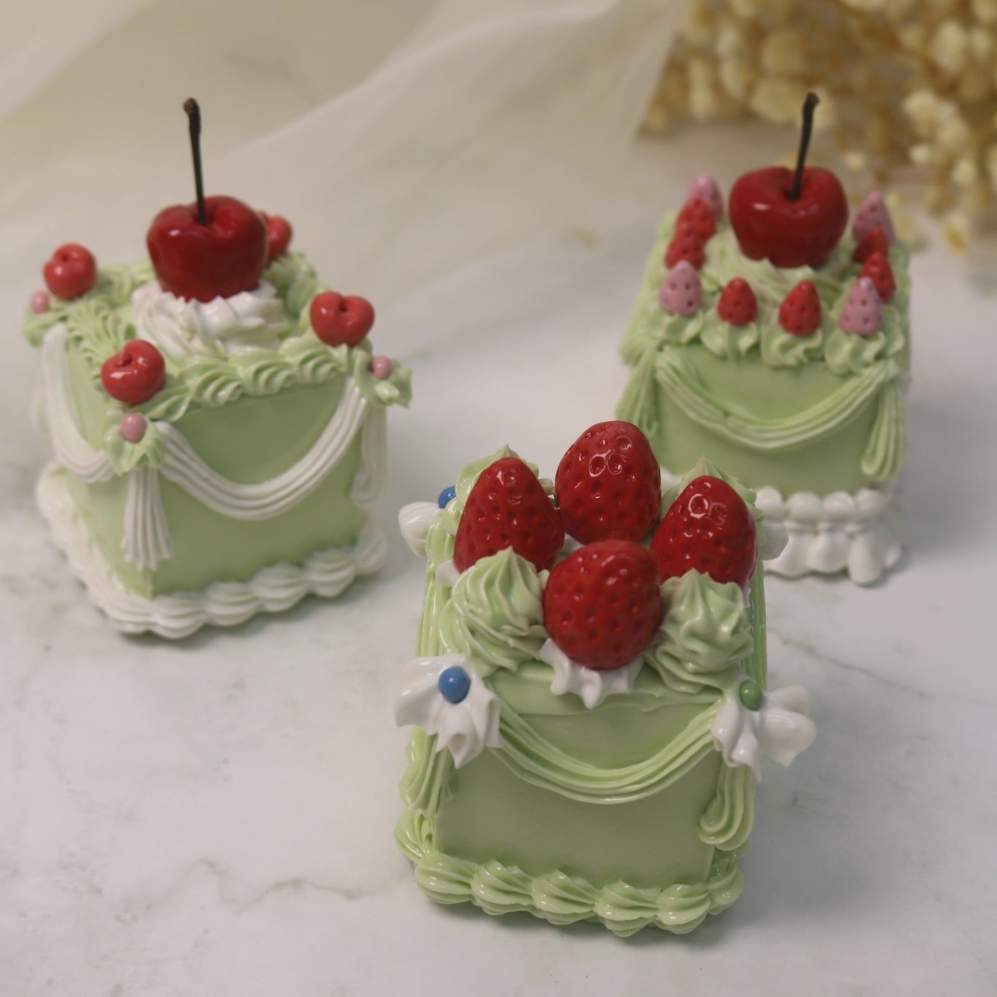The Cherry Ruffle Pettit Four Handmade Ceramic Cake Home Decor