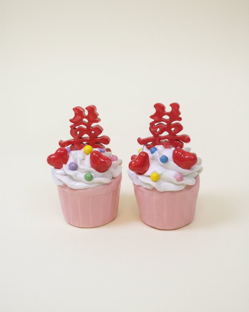 Handmade Chinese Wedding Double Happiness Cupcake Decorations | Ceramic Xi Cake Toppers